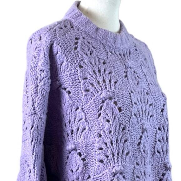 Aerie Sweater Chunky Knit Pointelle Crochet Oversized Purple Women’s Size Small - Picture 7 of 12